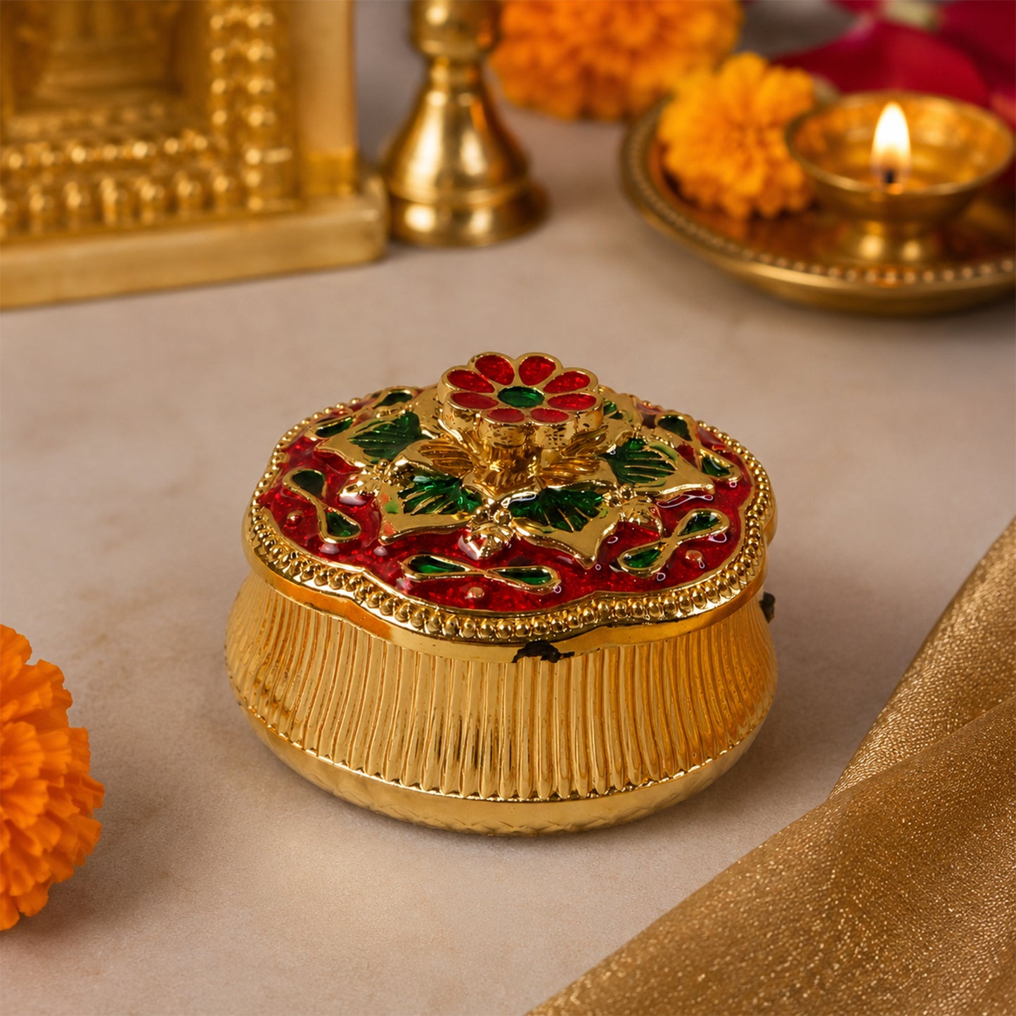 Floral decorative kumkum container