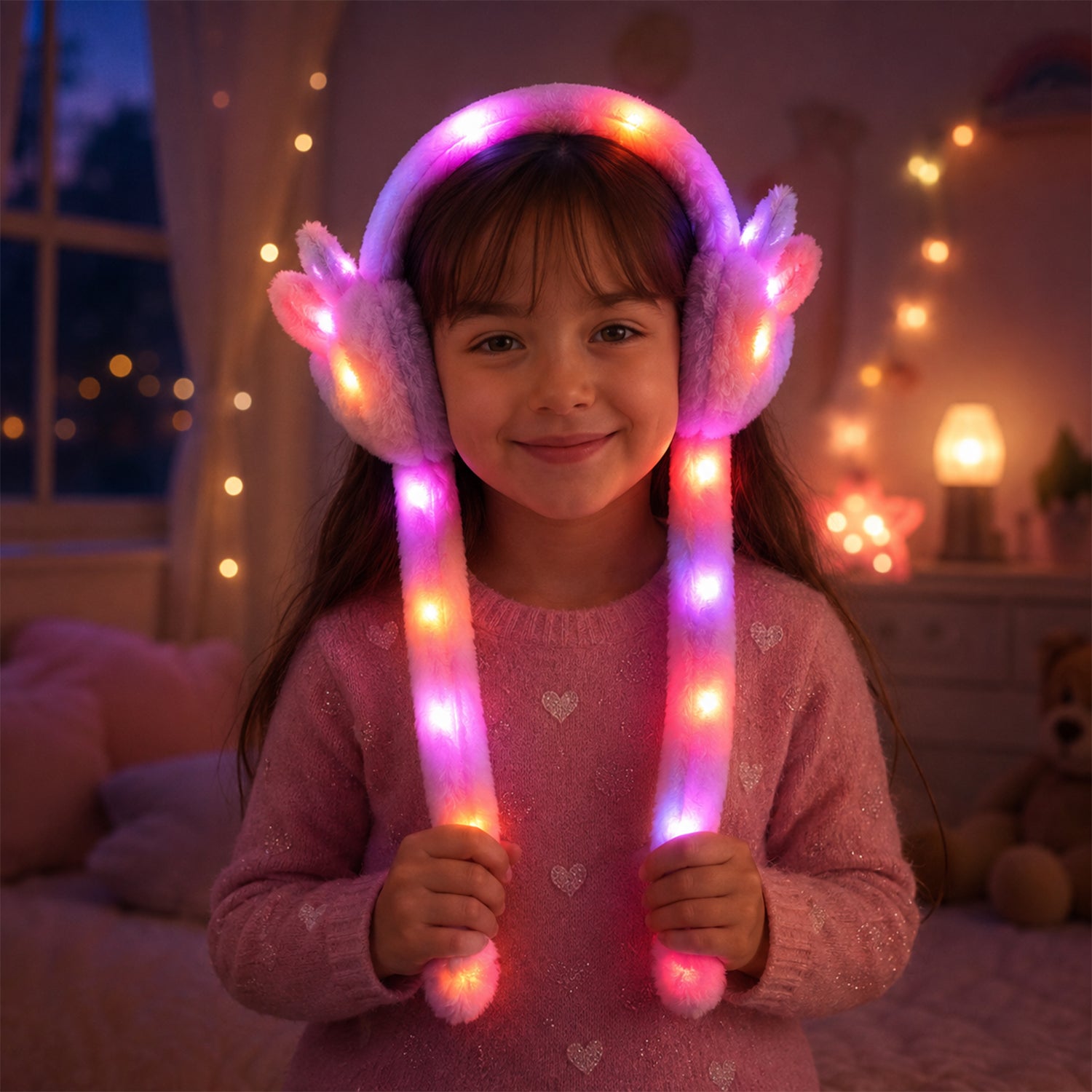 LED bunny earmuffs with long plush tails