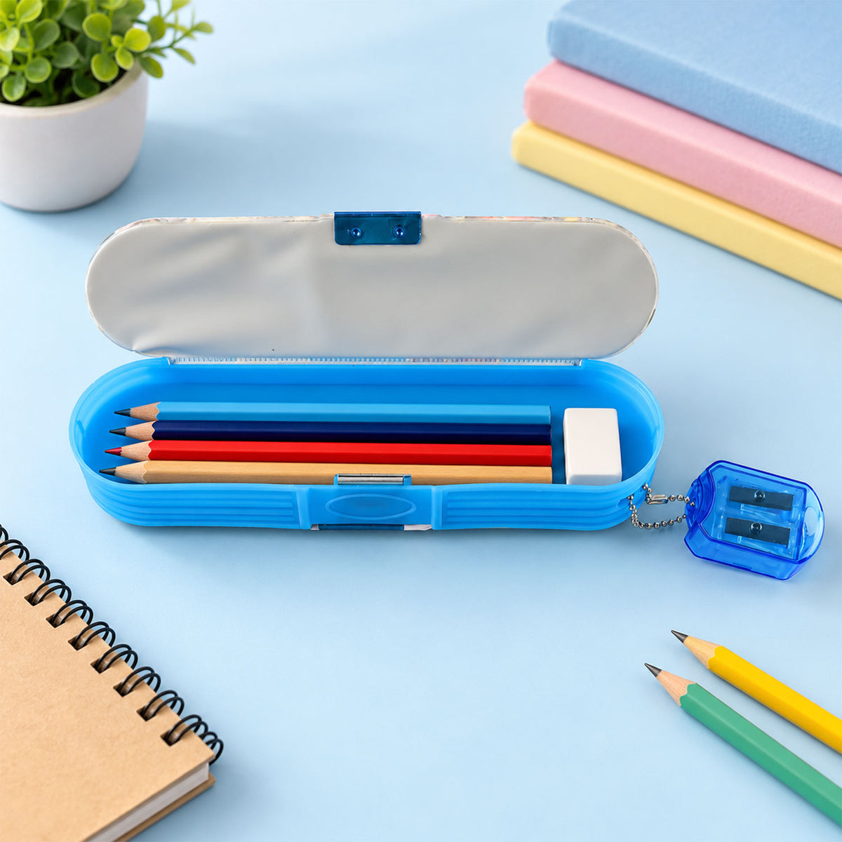 Plastic printed stationery pencil box with attached sharpener 04
