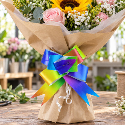Colourful rainbow pull bow ribbons for gift wrapping five piece set 02