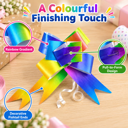 Colourful rainbow pull bow ribbons for gift wrapping five piece set 06