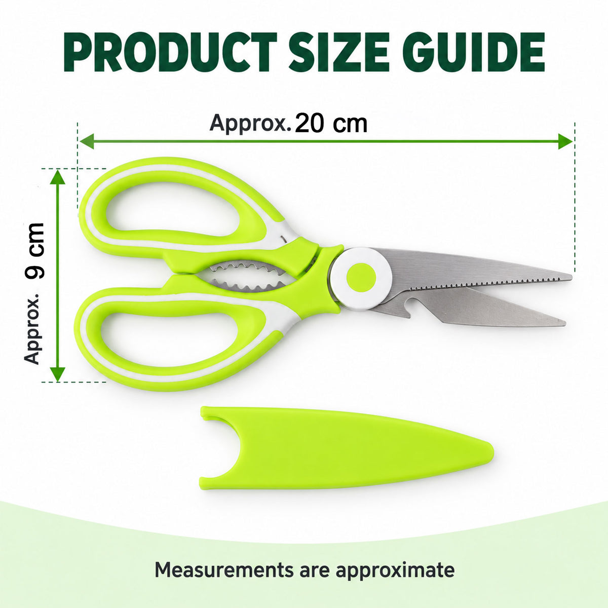 Multipurpose kitchen scissors with protective cover - dimensions