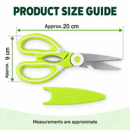 Multipurpose kitchen scissors with protective cover - dimensions