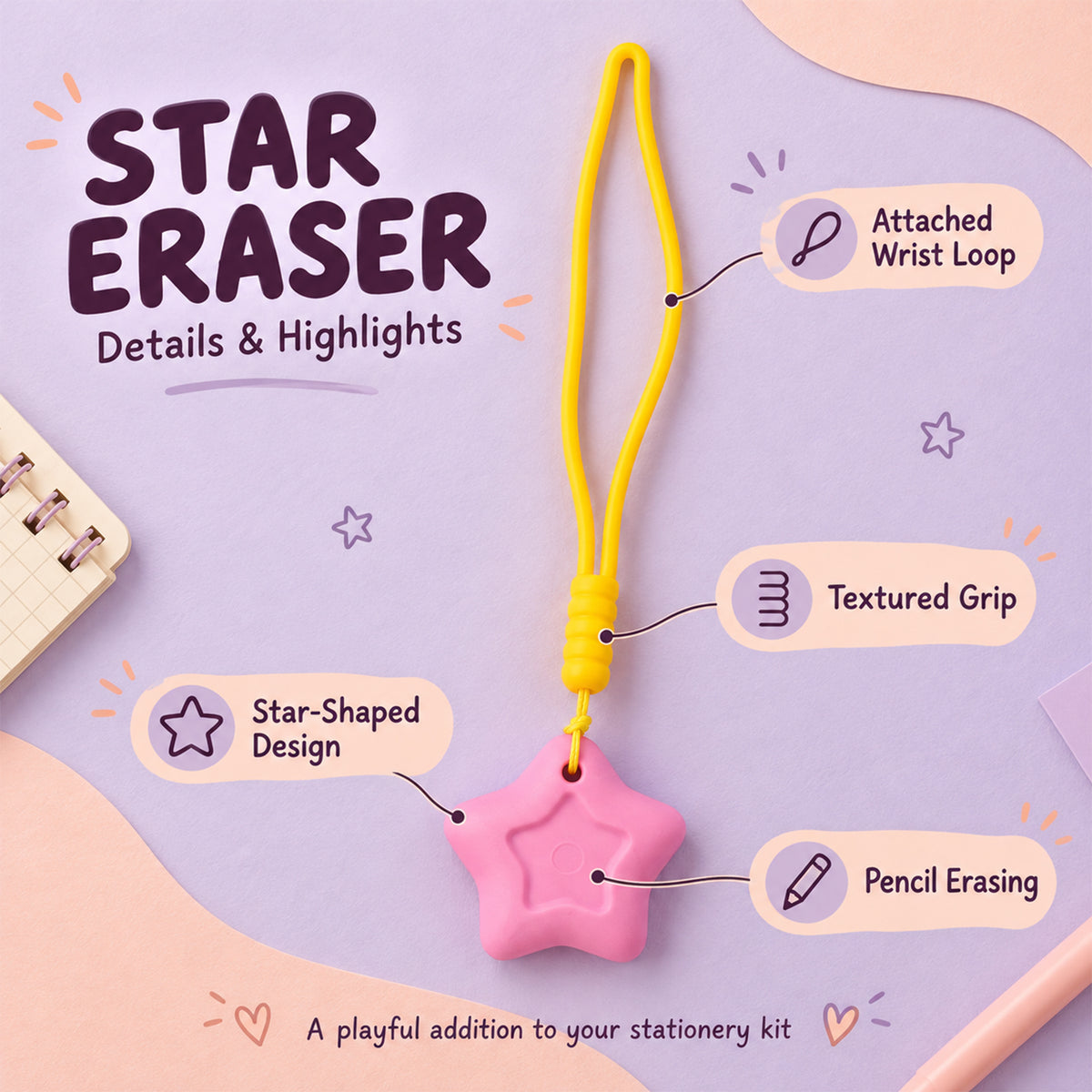 Colourful Star Erasers with Lanyard