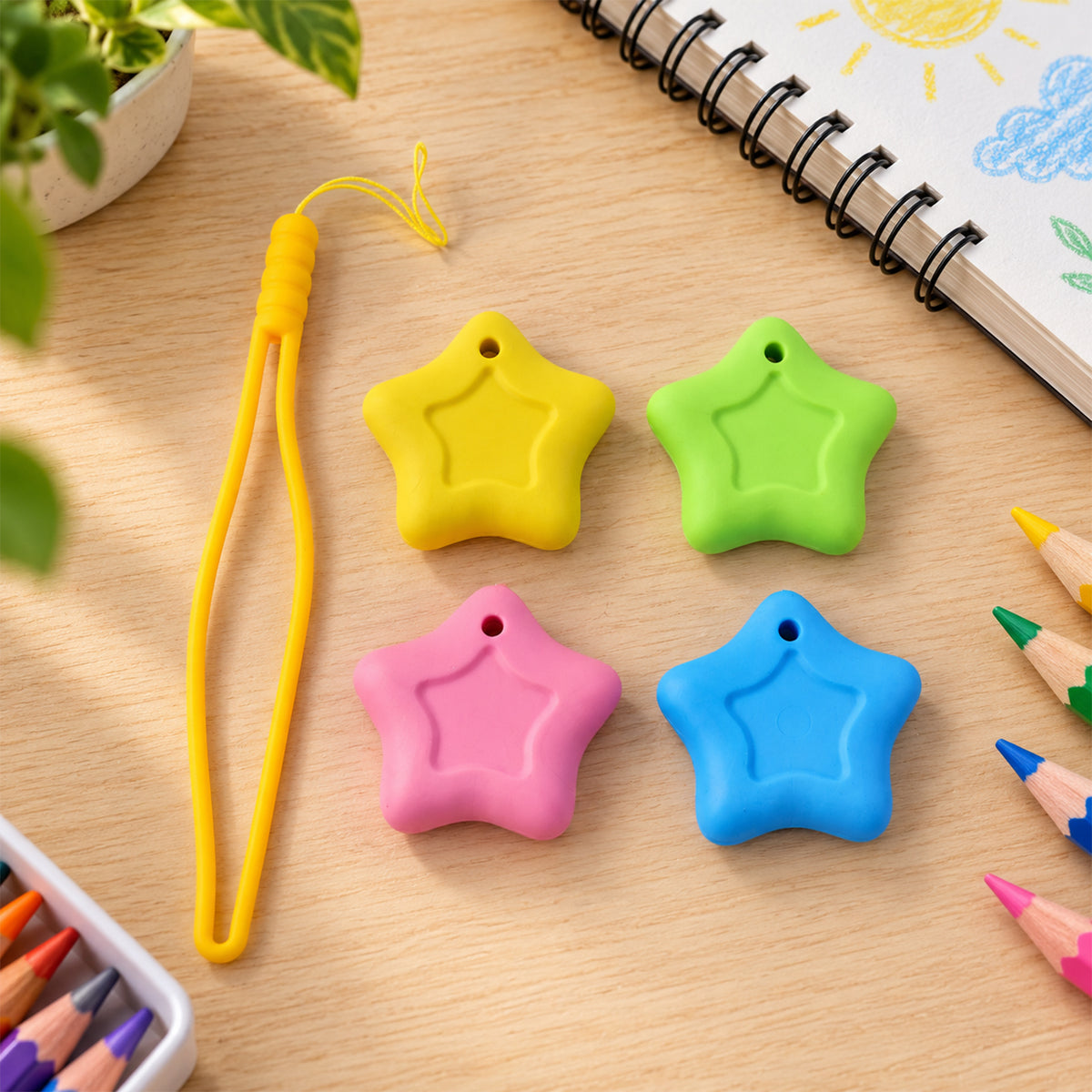 Colourful Star Erasers with Lanyard