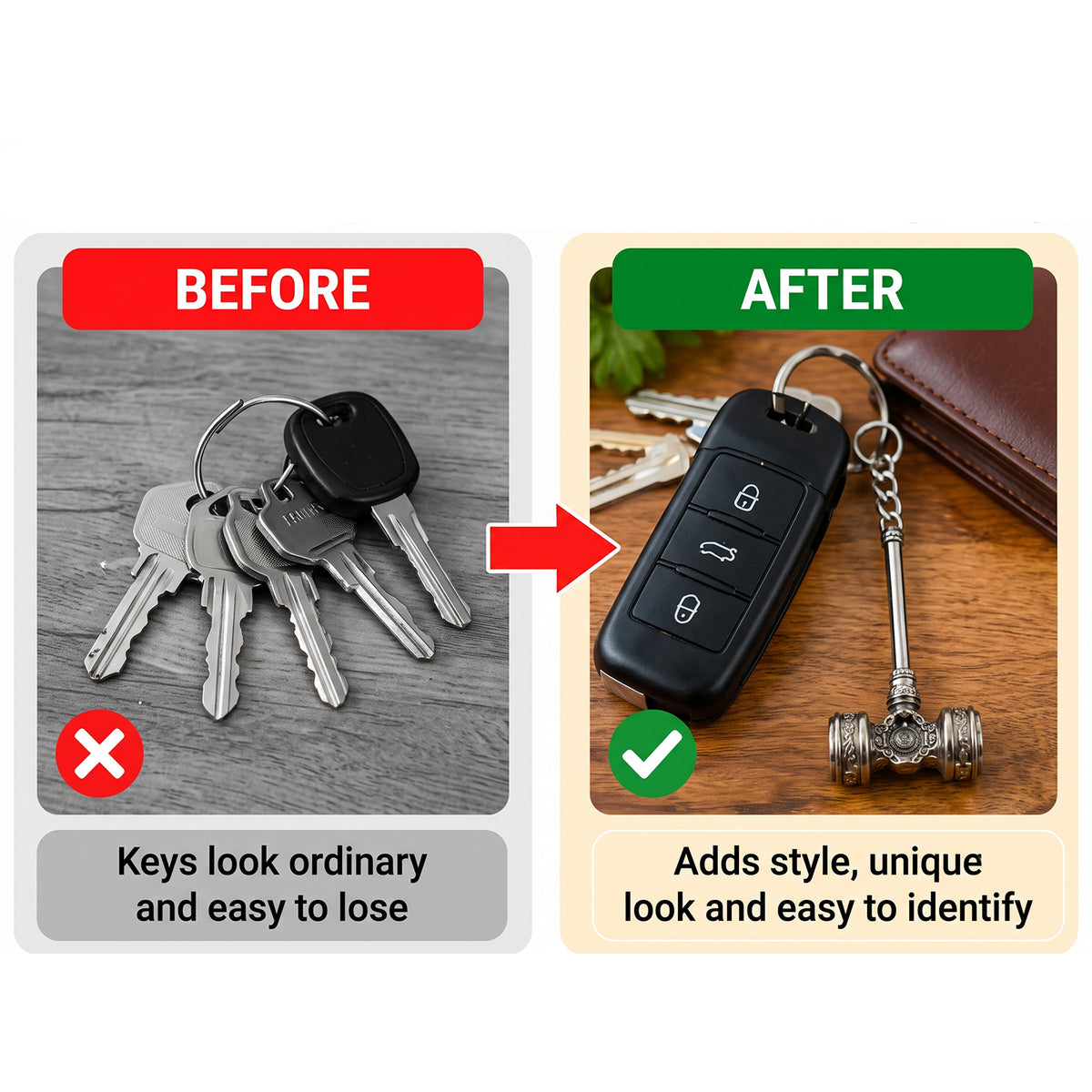 Metal hammer design keychain view 06