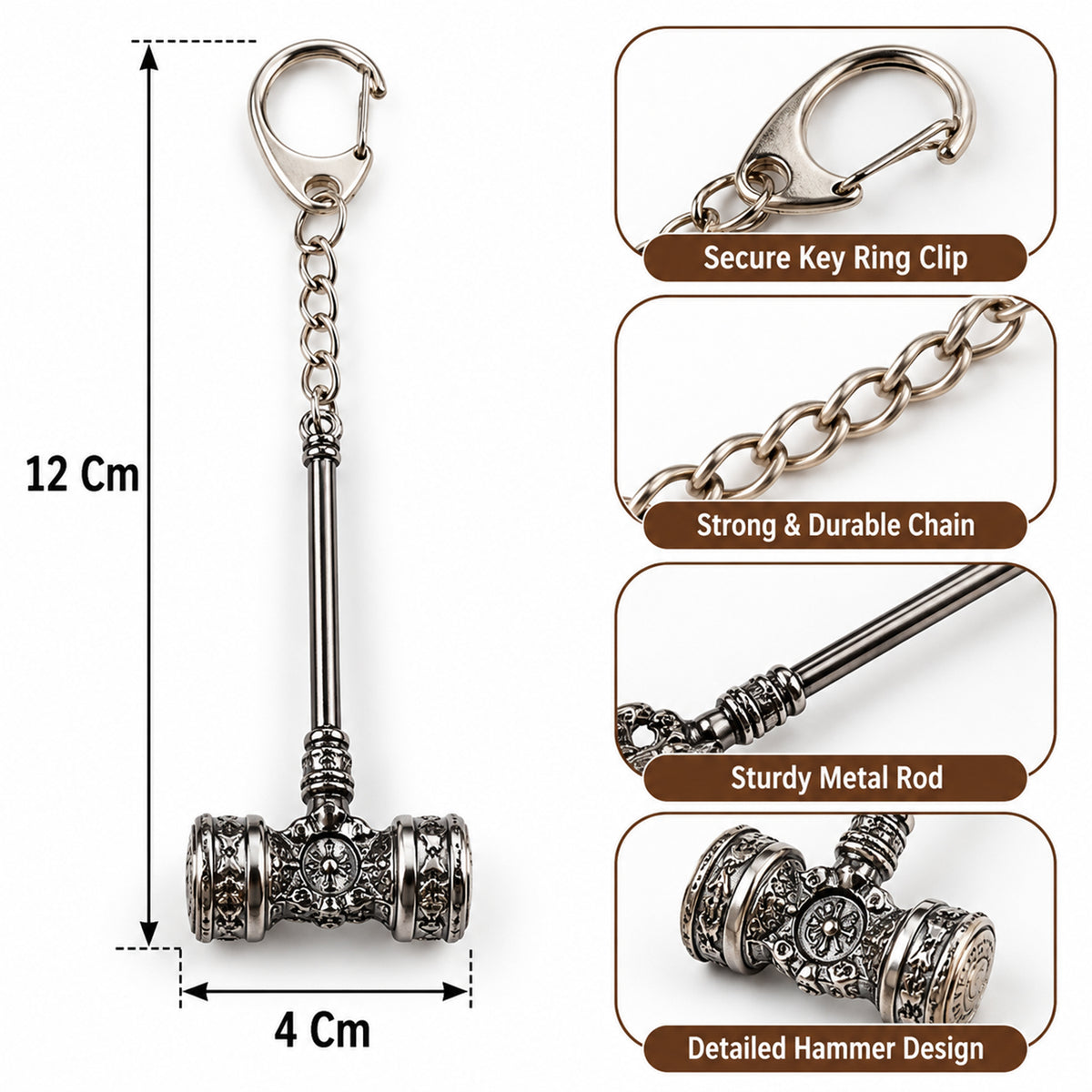 Metal hammer design keychain dimensions