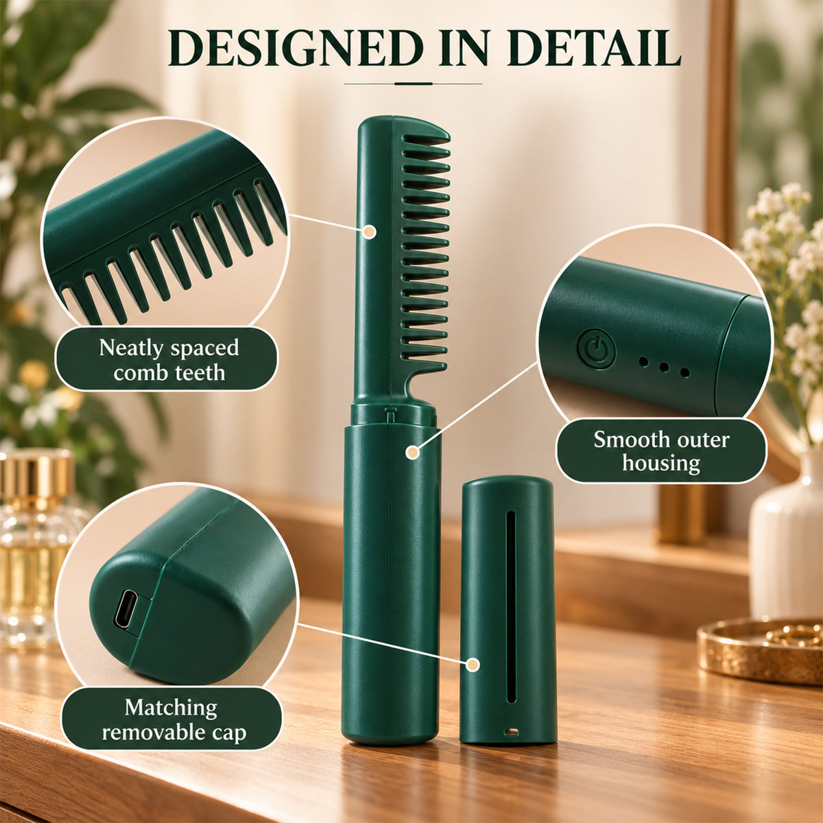 Cordless hair straightener comb with removable cap 06