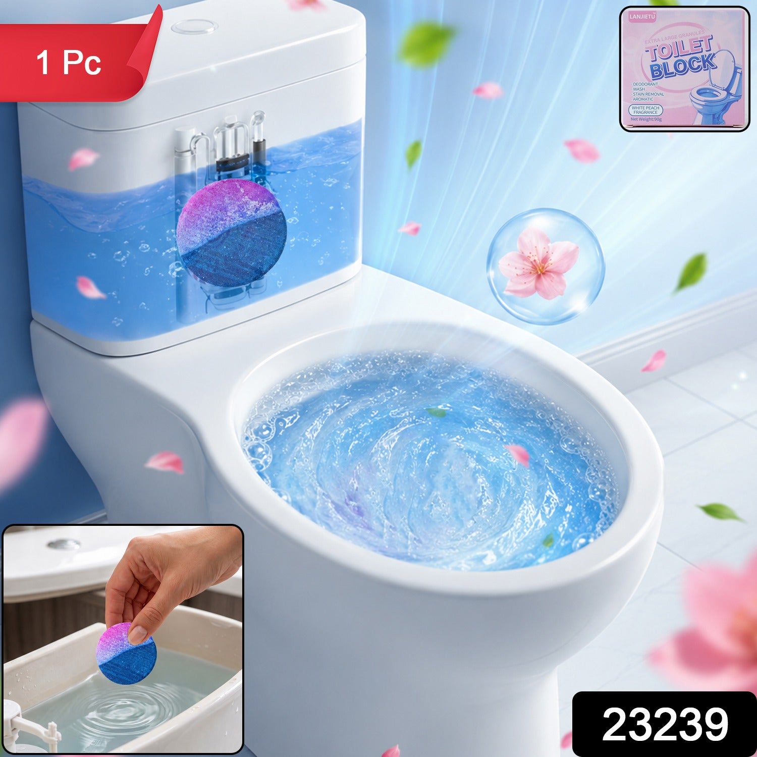 Toilet Bowl Cleaning Block, Tank Cleaner Tablet, White Peach Fragrance (1 Pc)