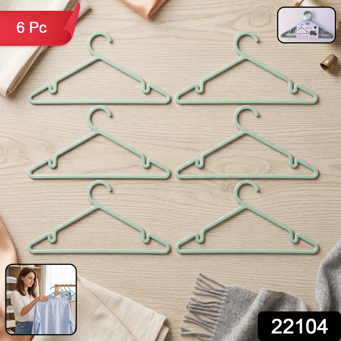 Plastic clothes hanger 6-piece set pack
