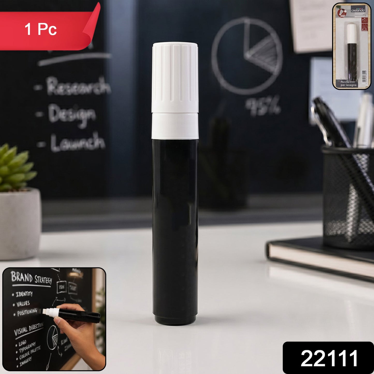 Black Chalk Marker Pen Liquid Erasable for Chalkboard Glass Window Menu (1 Pc)
