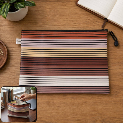 Waterproof zipper document pouch with striped design for A4 files