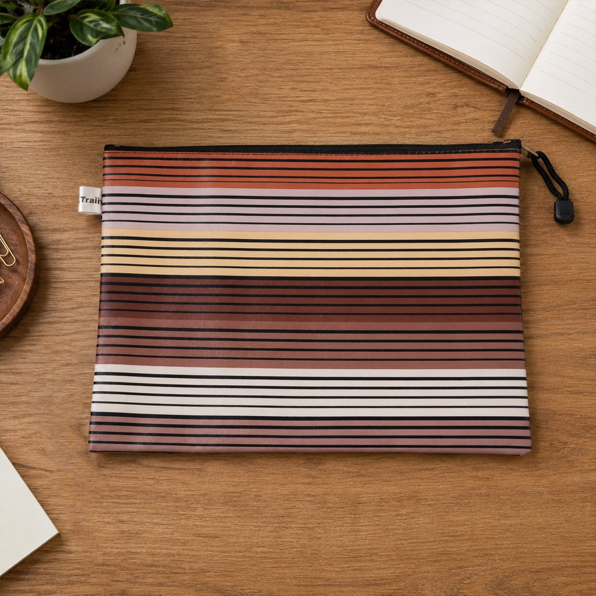 Spacious waterproof document pouch holding papers and stationery