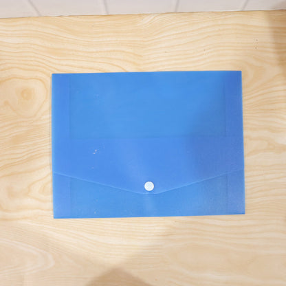Side view of waterproof plastic document folder with secure snap