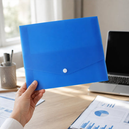 White waterproof plastic file folder with easy-open snap button