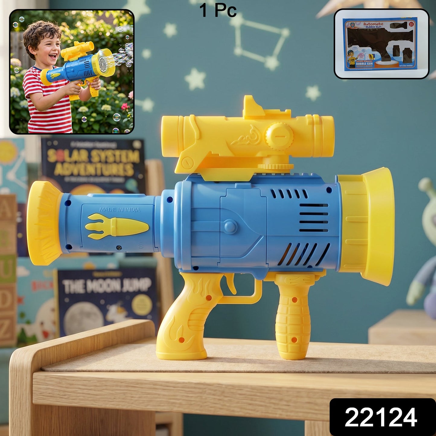Automatic Rechargeable Bubble Gun Toy with Lights Bubble Maker for Kids (1 Pc)