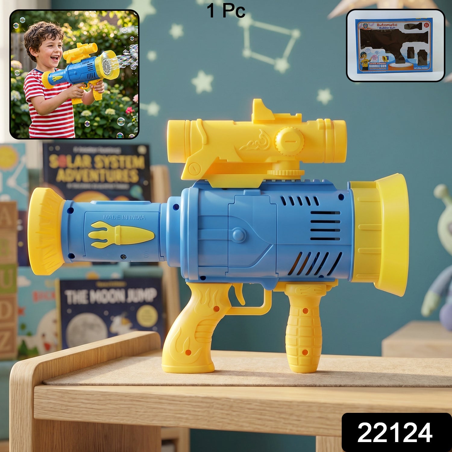 Automatic Rechargeable Bubble Gun Toy with Lights Bubble Maker for Kids (1 Pc)