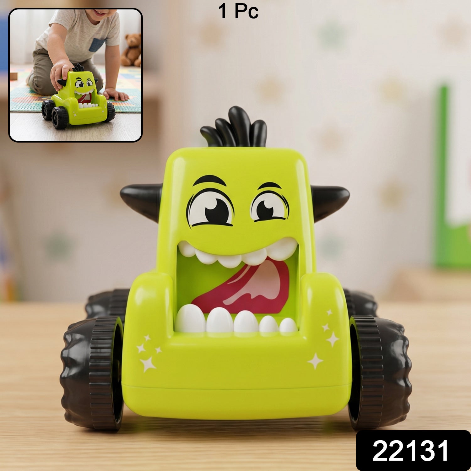 Cartoon Monster Push Back Car Toy Friction Mini Racing Car for Kids (1 Pc)