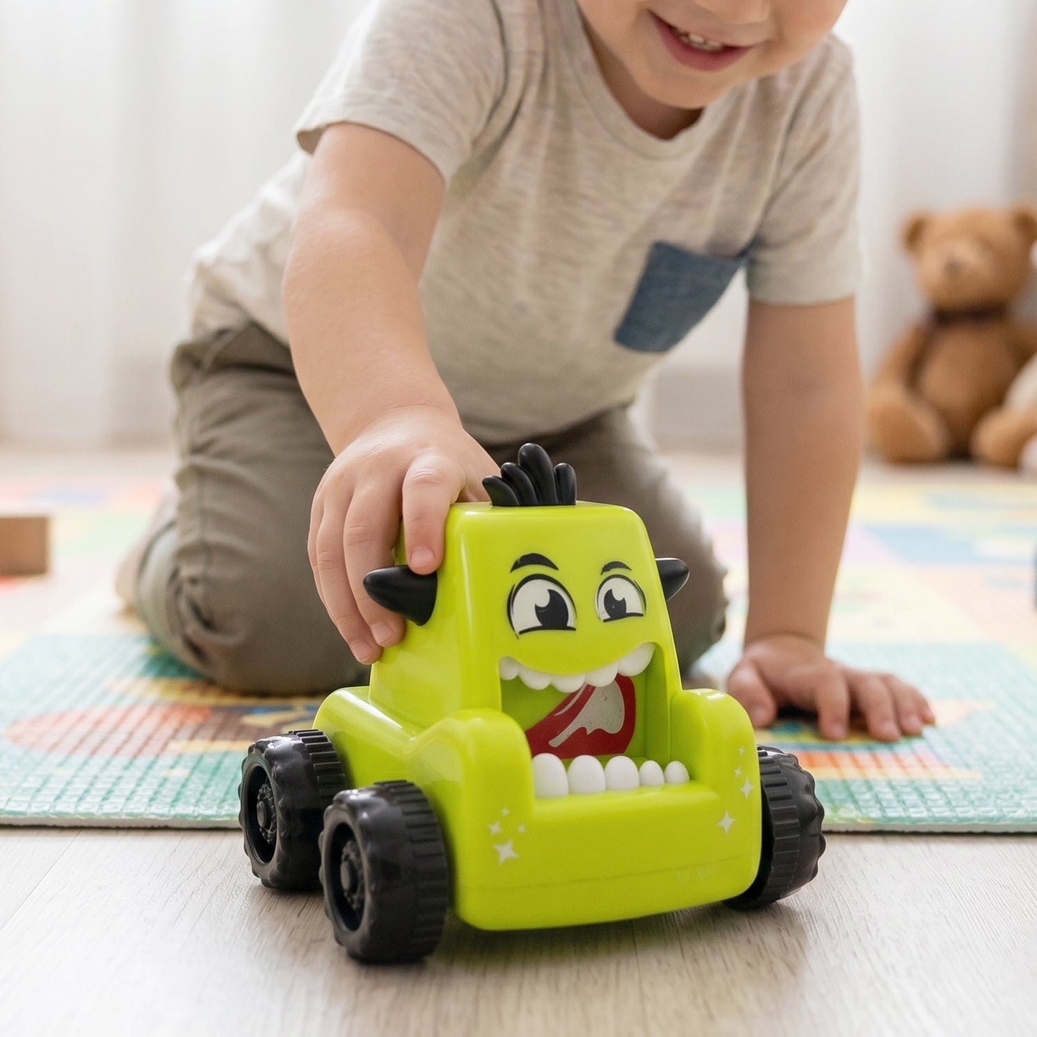 Cartoon Monster Push Back Car Toy Friction Mini Racing Car for Kids (1 Pc)