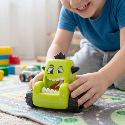 Cartoon Monster Push Back Car Toy Friction Mini Racing Car for Kids (1 Pc)