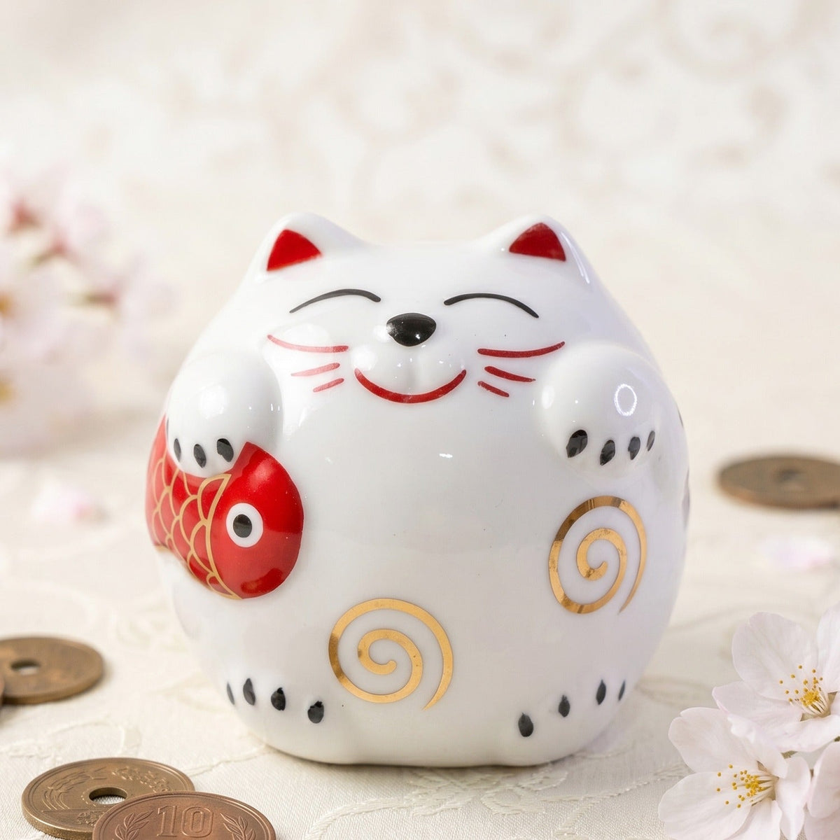 Sturdy base of ceramic piggy bank for stable placement.