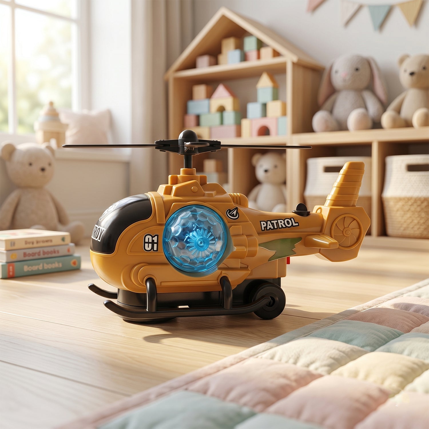 Military Spray Helicopter Toy Bump and Go with Lights Music Mist for Kids (1 Pc)