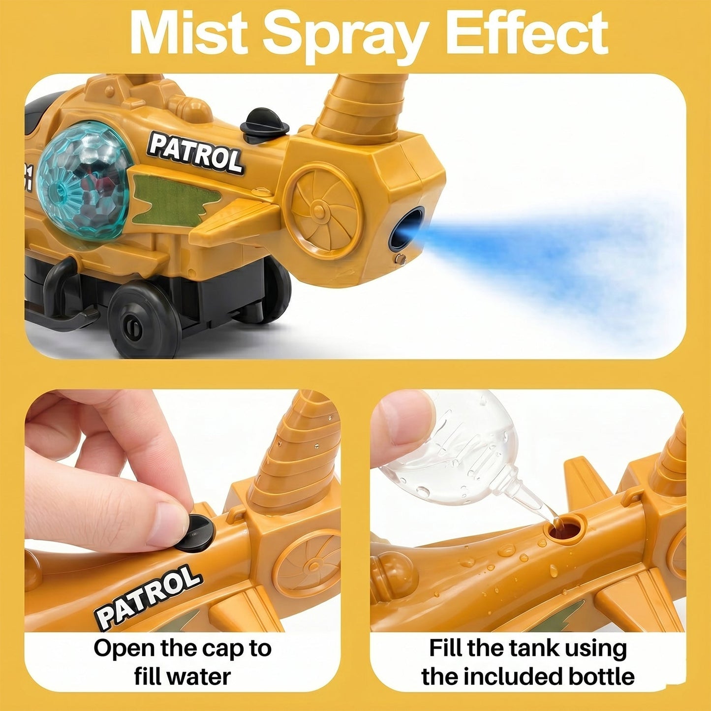 Military Spray Helicopter Toy Bump and Go with Lights Music Mist for Kids (1 Pc)