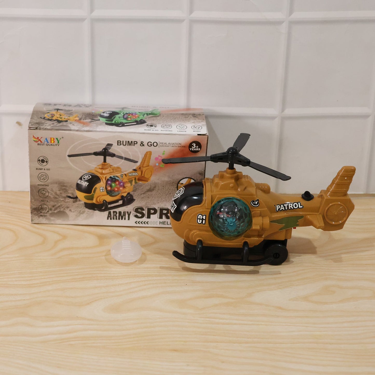 Military Spray Helicopter Toy Bump and Go with Lights Music Mist for Kids (1 Pc)