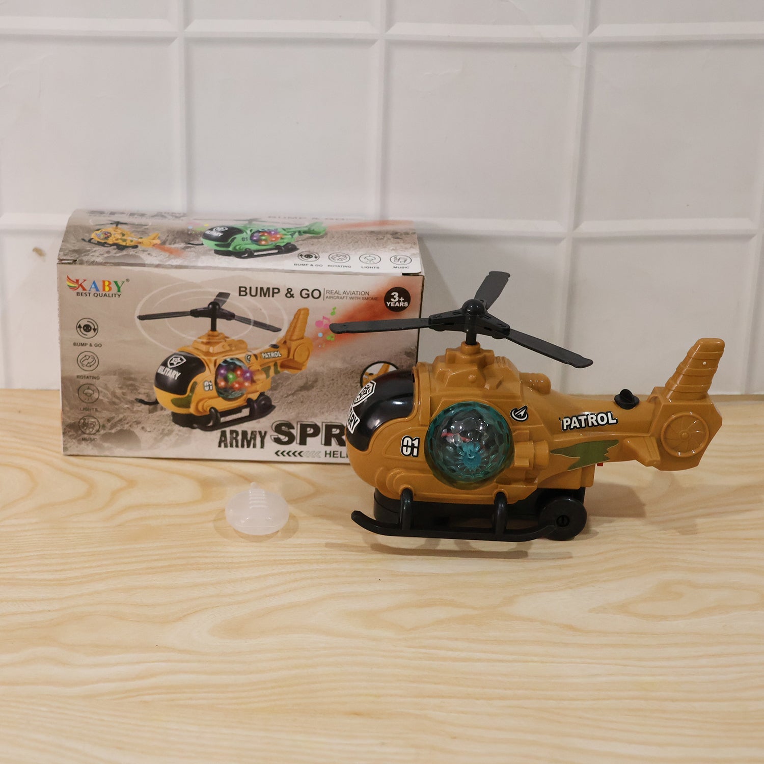 Military Spray Helicopter Toy Bump and Go with Lights Music Mist for Kids (1 Pc)
