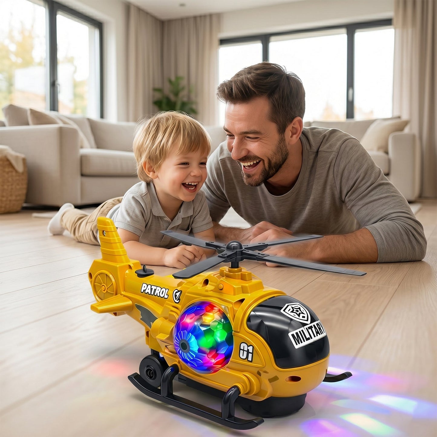 Military Spray Helicopter Toy Bump and Go with Lights Music Mist for Kids (1 Pc)