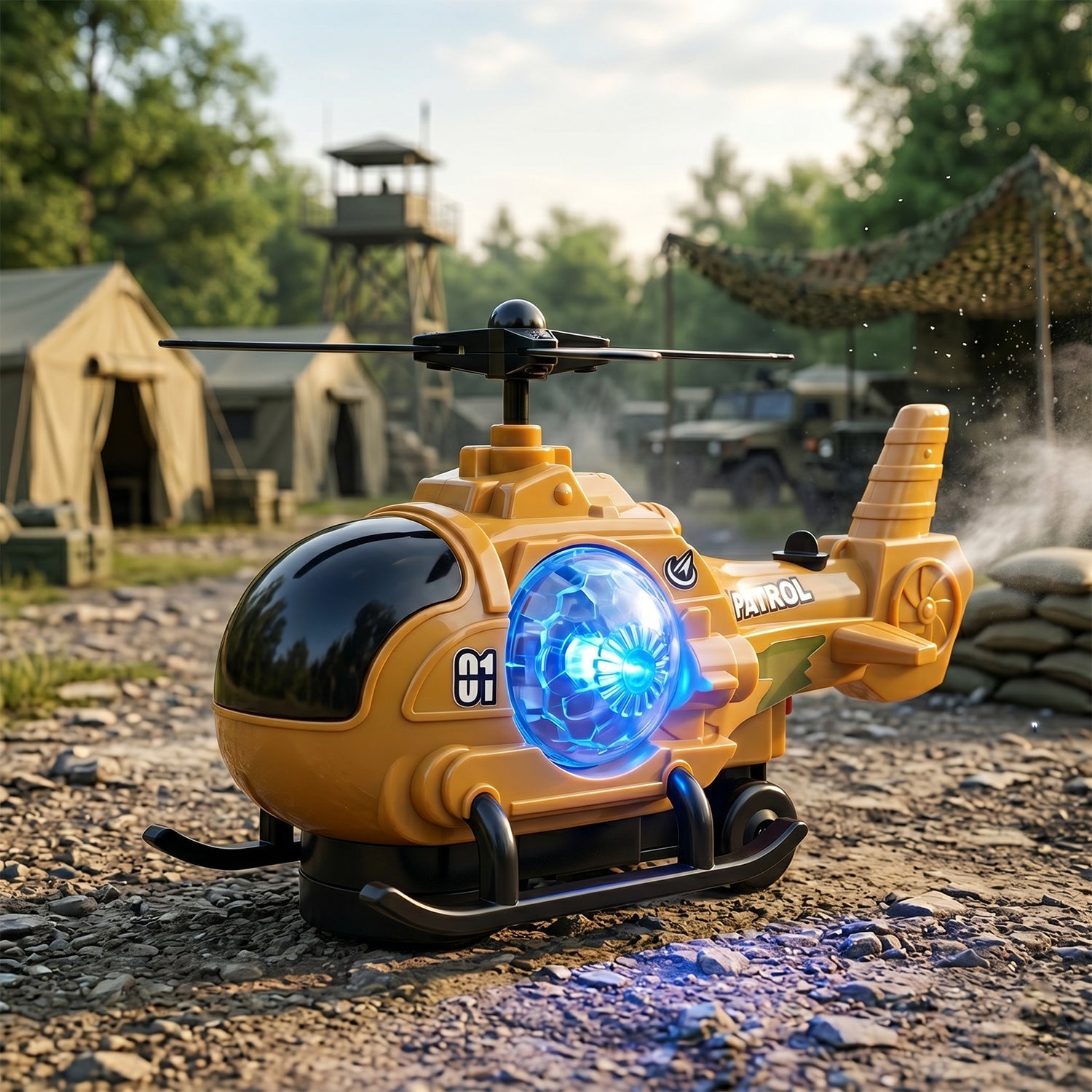 Military Spray Helicopter Toy Bump and Go with Lights Music Mist for Kids (1 Pc)