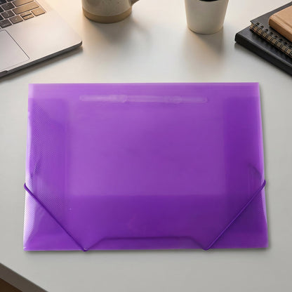 A4 size plastic folder with secure closure, designed for office and school.