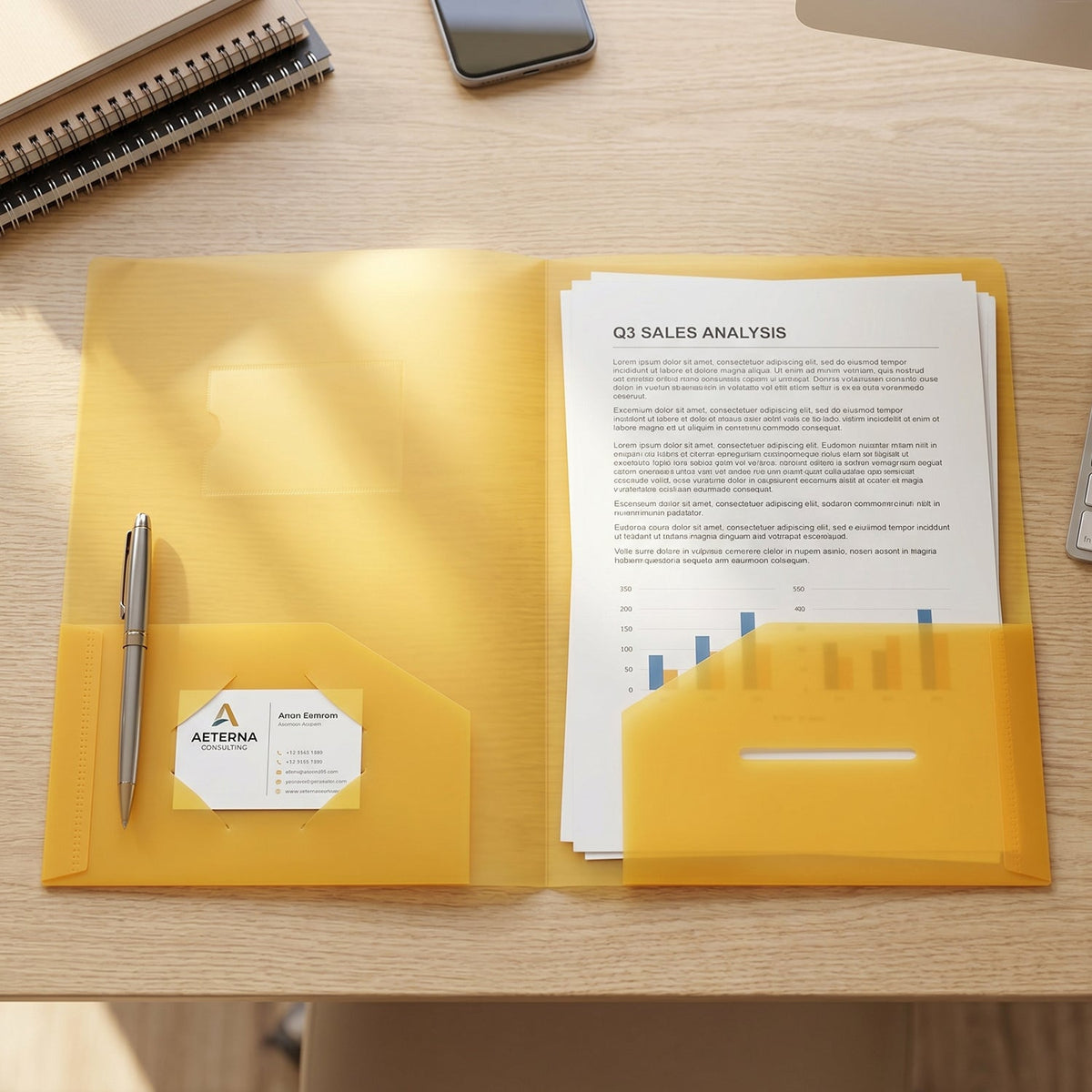 Plastic document folder with label window, ideal for business presentations