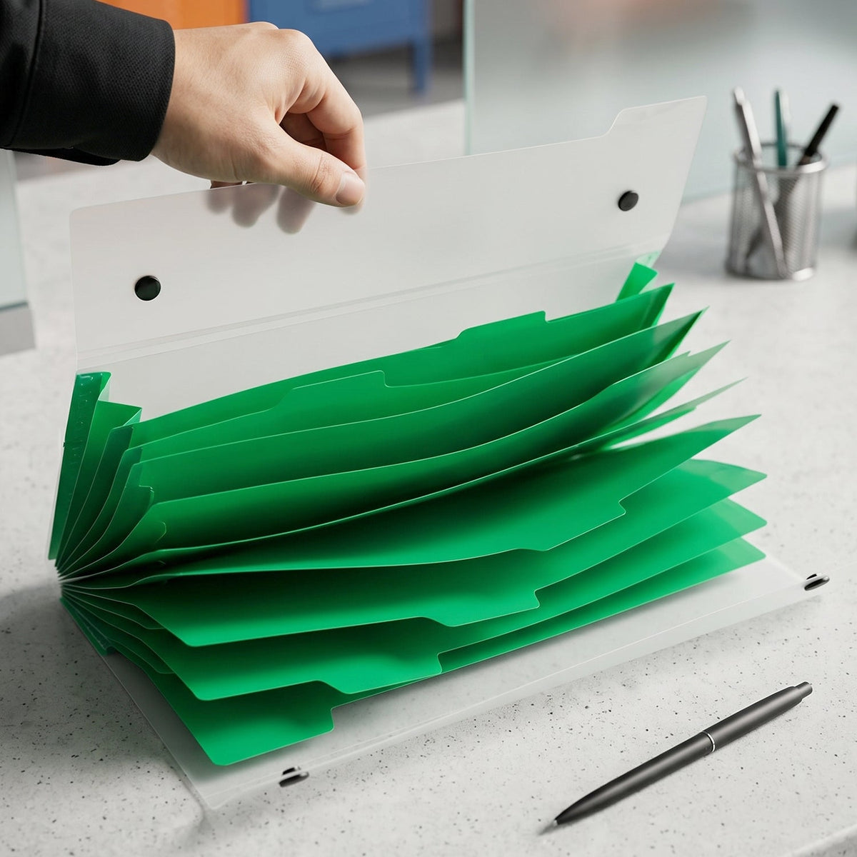 Plastic A4 document folder with durable translucent design and pocket compartments