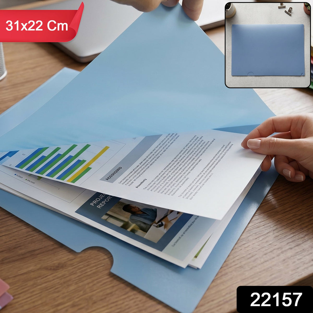 Transparent plastic file folder for documents with easy slide-in design