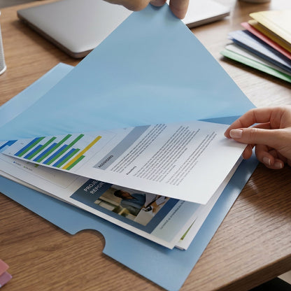 A4 size waterproof plastic folder with open sides and ergonomic thumb notch