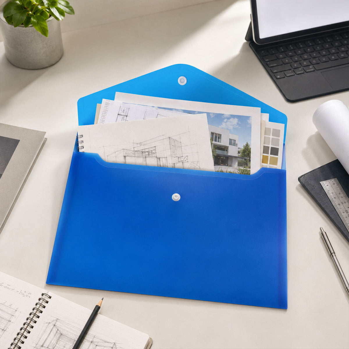 Plastic document folder button closure A4
