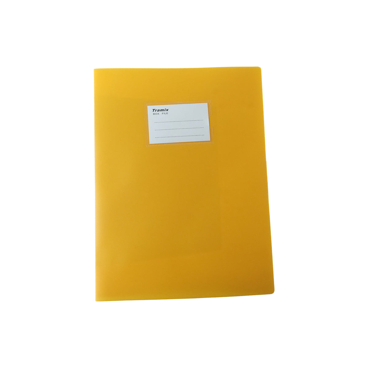 Plastic document box file front view on white background
