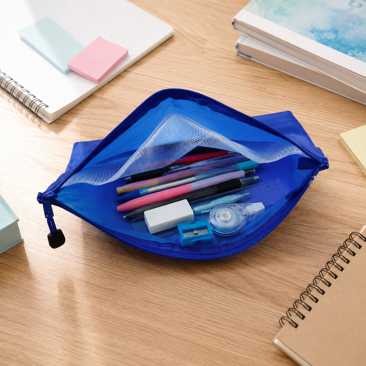Waterproof zipper pencil pouch mesh divider