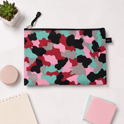 Printed multipurpose zipper pouch on clean desk setting