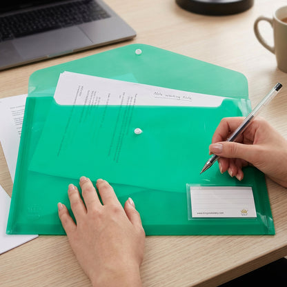 Plastic document folder open during office use