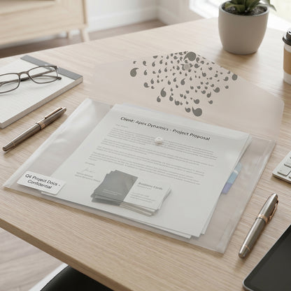 Plastic document file folder holding documents