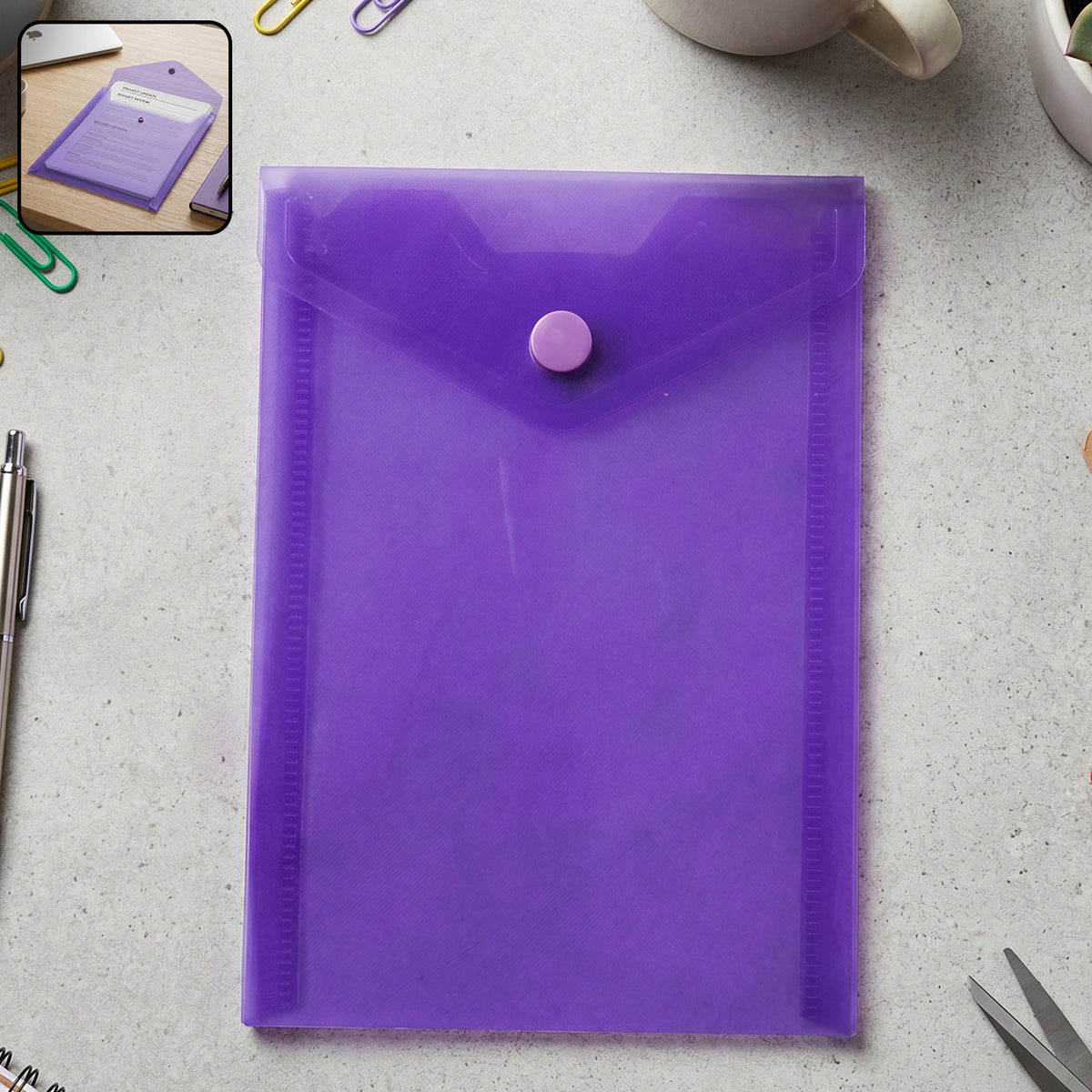 Compact plastic document folder closed front view