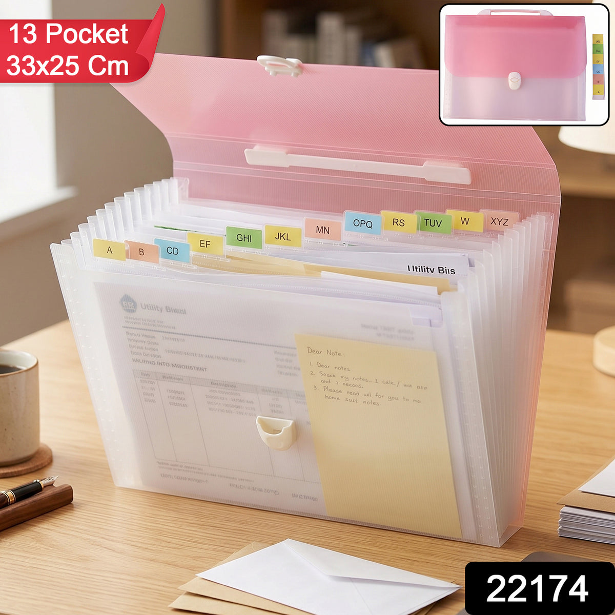 SKU 22174 plastic 13 pocket expanding document folder