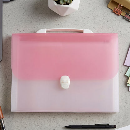 Plastic expanding document folder closed desk view