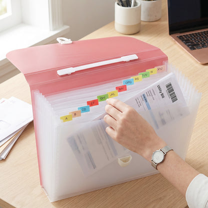 Expanding document folder open while organizing office papers