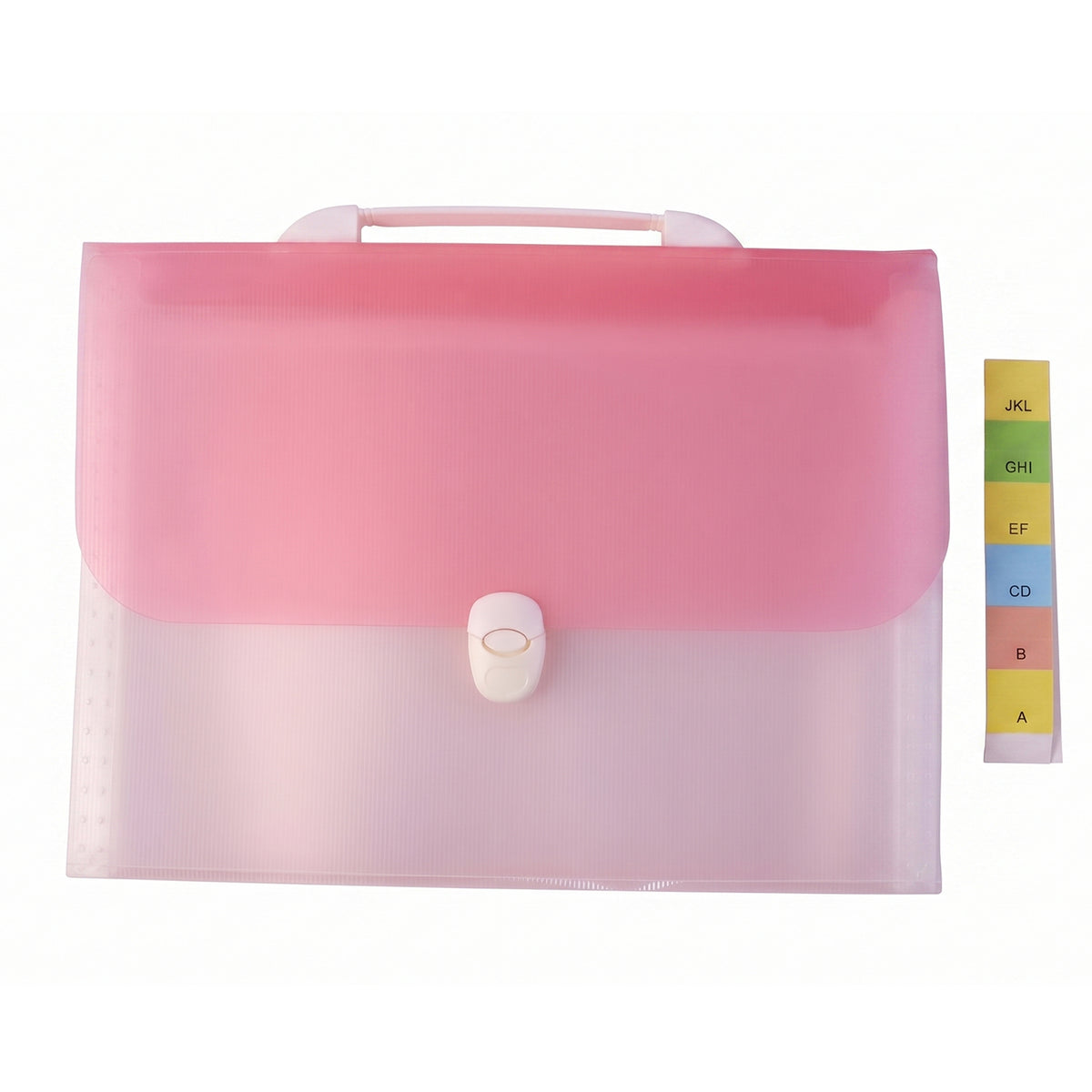 Plastic expanding document folder on white background with index tabs