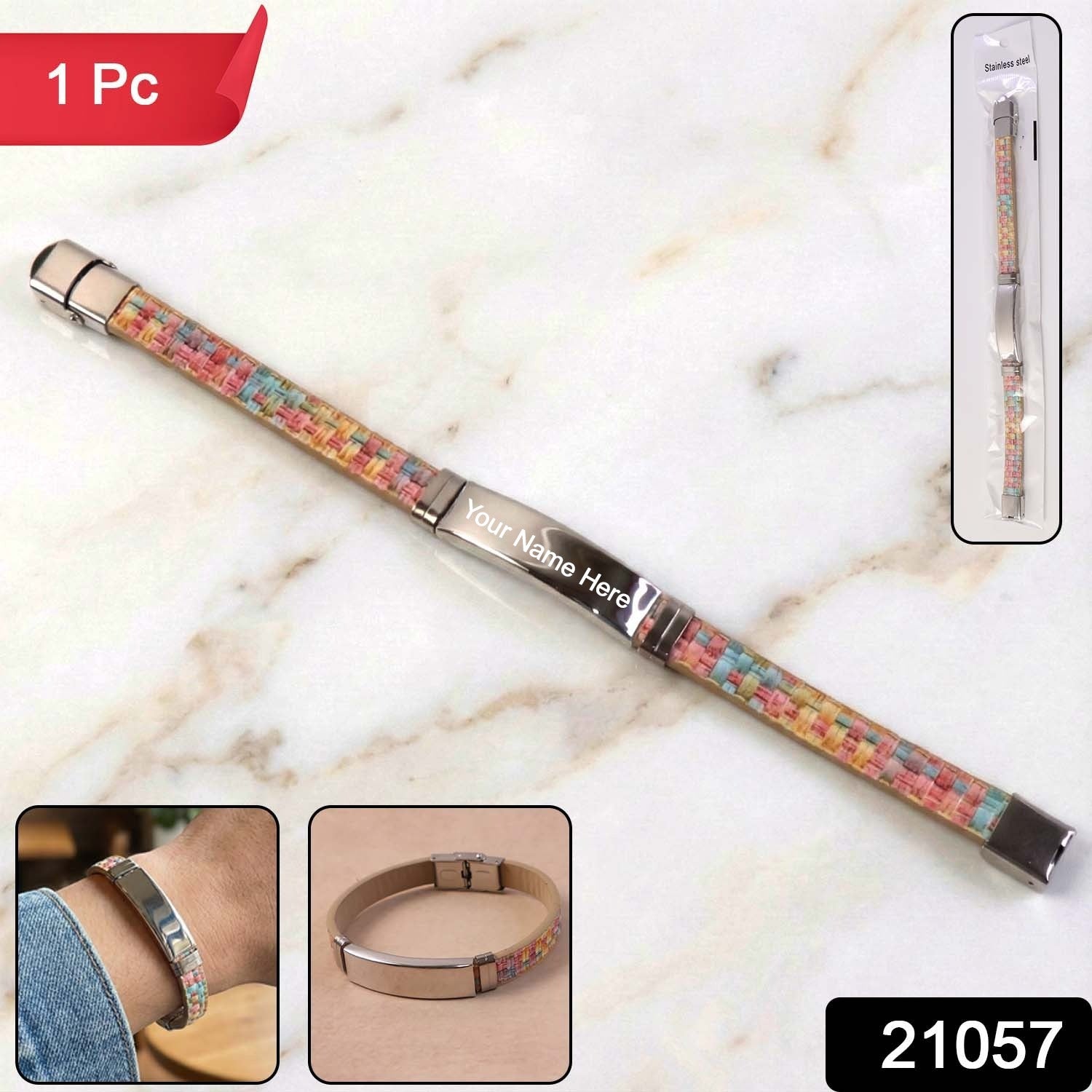 Custom Premium Fancy Wrist Bracelet with Multicolor Woven Design (1 Pc)