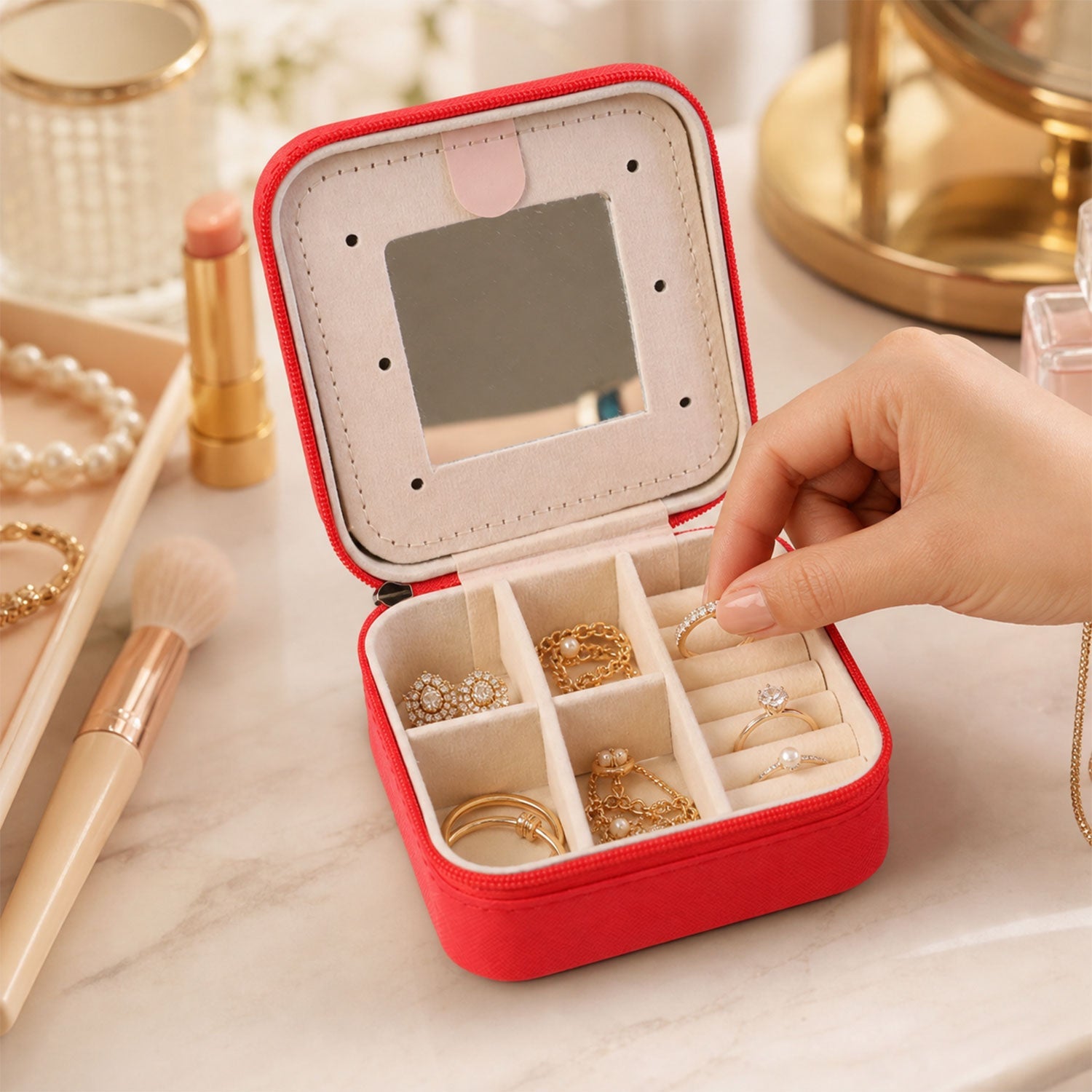 Jewelry organizer mirror use