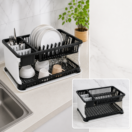 Dish Drying Rack – Water Storing Tray & Utensil Organizer | CookAura